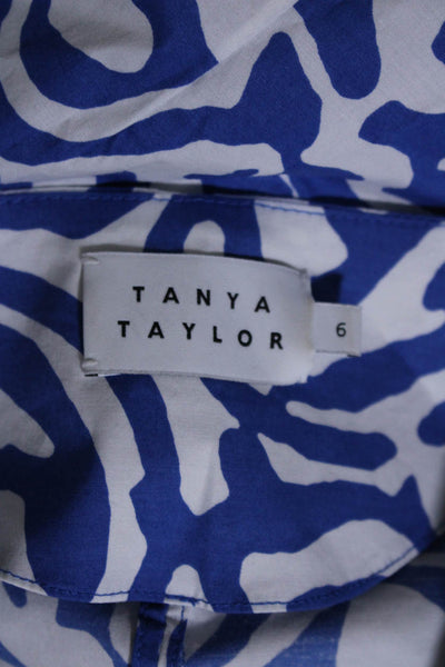 Tanya Taylor Womens Puffy Short Sleeves Button Down Dress Blue White Size 6