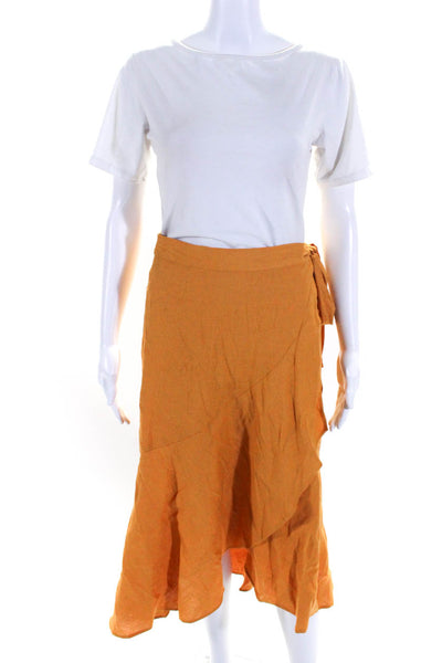 Cuyana Womens Linen Tie Up A Line Maxi Wrap Skirt Orange Mango Size Small