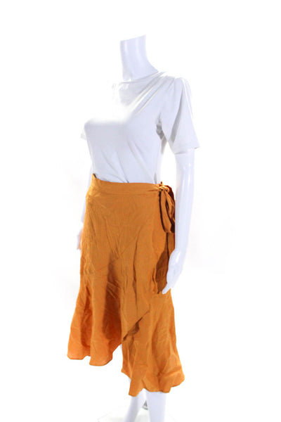 Cuyana Womens Linen Tie Up A Line Maxi Wrap Skirt Orange Mango Size Small