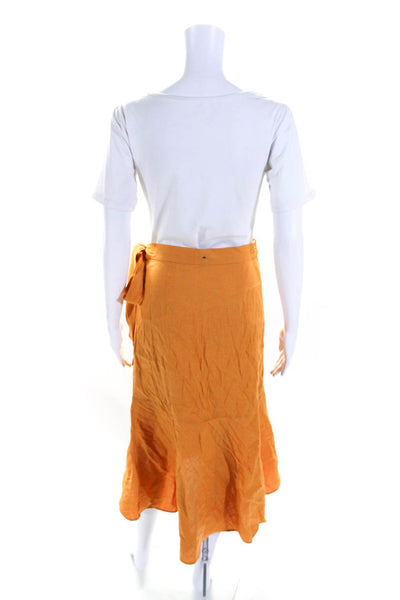 Cuyana Womens Linen Tie Up A Line Maxi Wrap Skirt Orange Mango Size Small