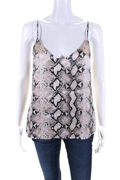 L'Agence Womens Silk Snakeskin Print V Neck Tank Top Pink Black Size Extra Small