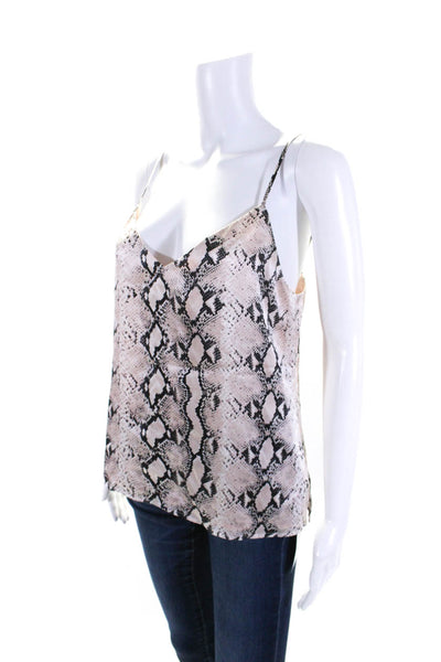 L'Agence Womens Silk Snakeskin Print V Neck Tank Top Pink Black Size Extra Small