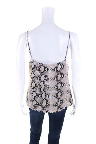 L'Agence Womens Silk Snakeskin Print V Neck Tank Top Pink Black Size Extra Small