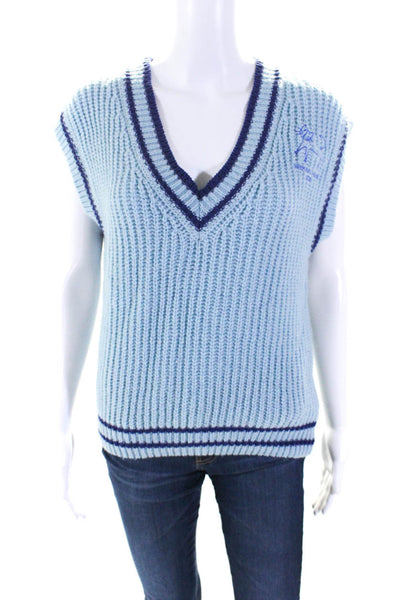 Weekend House Kids Girls Striped Trim Ribbed Sweater Vest Top Blue Size 9/10