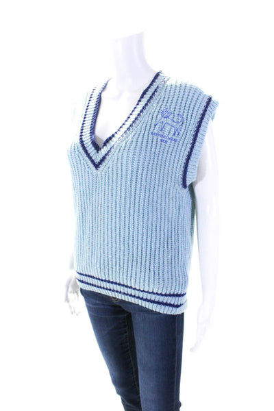 Weekend House Kids Girls Striped Trim Ribbed Sweater Vest Top Blue Size 9/10