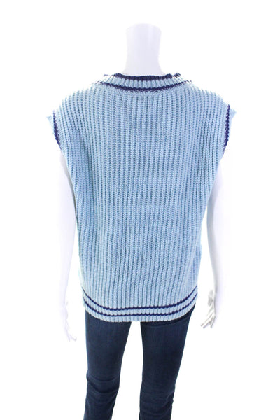 Weekend House Kids Girls Striped Trim Ribbed Sweater Vest Top Blue Size 9/10