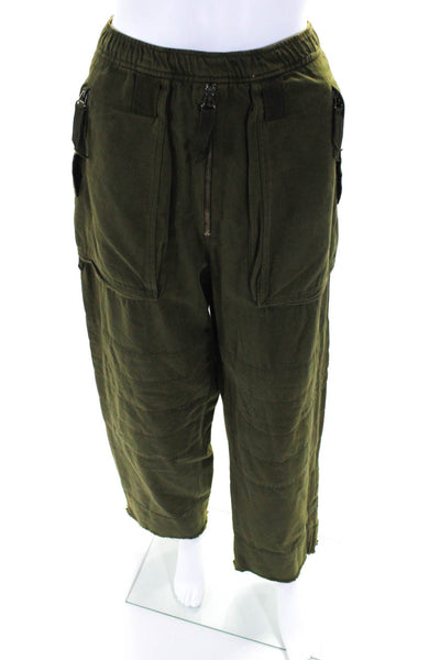 Zara Womens Cotton High Rise Drawstring Utility Cargo Pants Green Size S