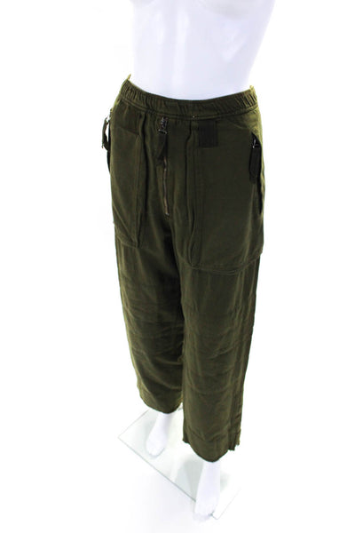 Zara Womens Cotton High Rise Drawstring Utility Cargo Pants Green Size S