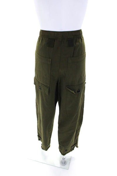 Zara Womens Cotton High Rise Drawstring Utility Cargo Pants Green Size S