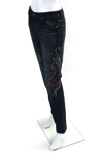 A.Z.I Womens Zipper Fly High Rise Embroidered Slim Cut Jeans Blue Size 29