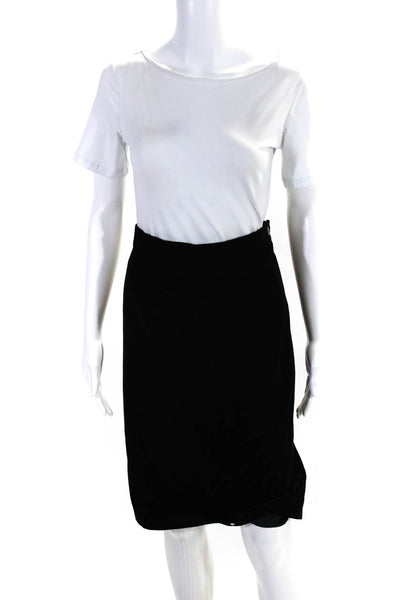 Louis Feraud Womens Side Zip Knee Length Velvet Pencil Skirt Black Size 6