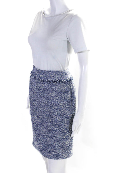 J. Mclaughlin Womens Back Zip Knee Length Fringe Knit Pencil Skirt Blue White 0