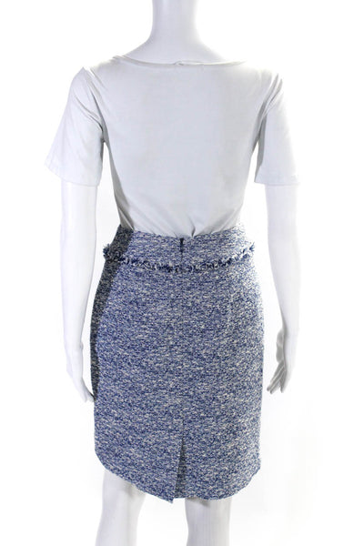 J. Mclaughlin Womens Back Zip Knee Length Fringe Knit Pencil Skirt Blue White 0