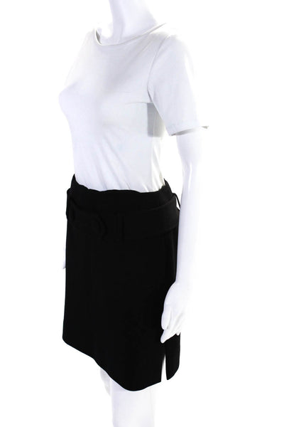 Donna Degnan Womens Back Zip Belted Knee Length A Line Skirt Black Size 2