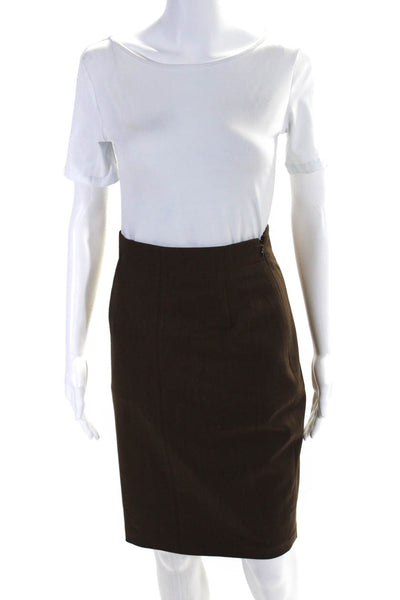 Escada Womens Side Zip Knee Length Pencil Skirt Brown Wool Size FR 34