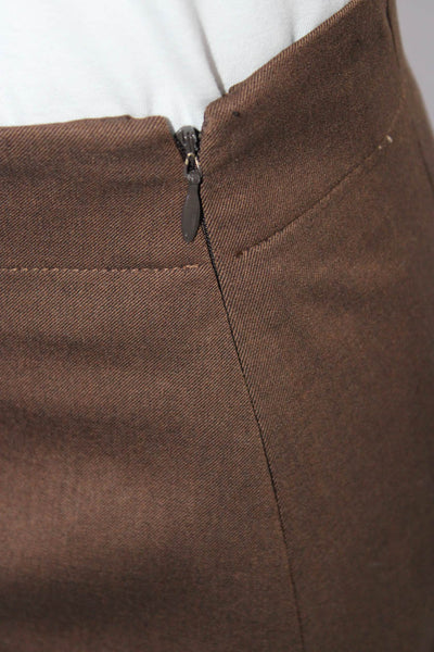 Escada Womens Side Zip Knee Length Pencil Skirt Brown Wool Size FR 34