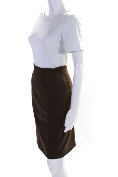 Escada Womens Side Zip Knee Length Pencil Skirt Brown Wool Size FR 34