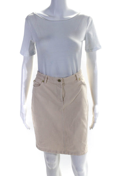 J. Mclaughlin Womens Zipper Fly Knee Length Denim Pencil Skirt Beige Size 0