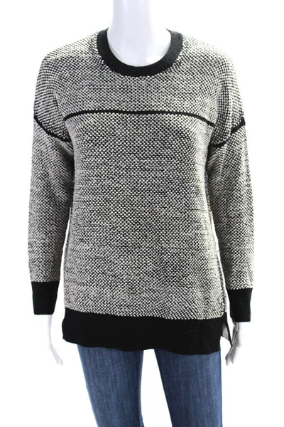 Vince Womens Crew Neck Woven Long Sleeves Sweater Black White Size Extra Small