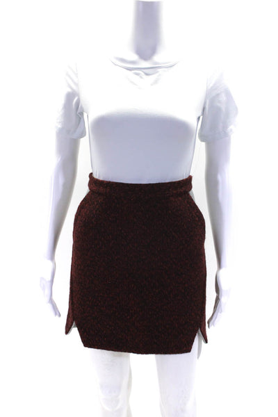 Rebecca Minkoff Womens Side Zip Slit Skirt Wool Burgundy Gray Size 4