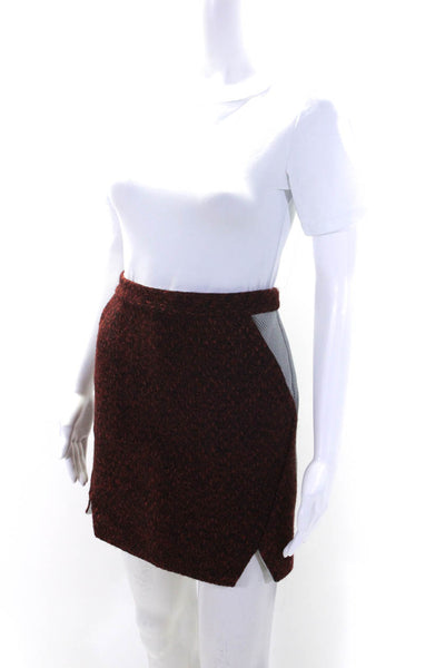 Rebecca Minkoff Womens Side Zip Slit Skirt Wool Burgundy Gray Size 4