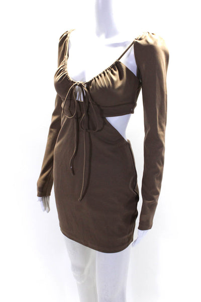 Atoir Womens Off Shoulder Long Sleeve V Neck Pullover Dress Brown Size Small