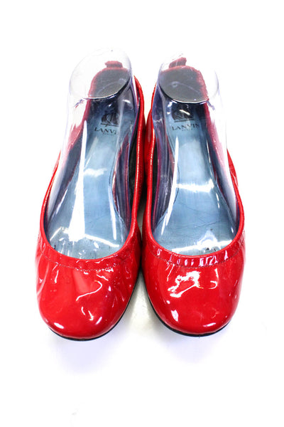 Lanvin Womens Slip On Flat Shoes Patent Leather Red Size 9 Us