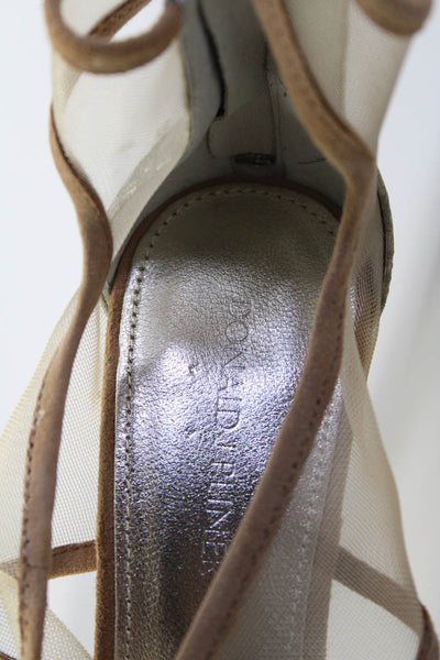 Donald J Pliner Womens Back Zip Stiletto Mesh Ankle Strap Sandals Brown Size 7.5