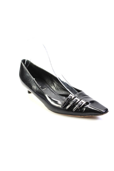 Prada Womens Stiletto Pointed Square Toe Pumps Black Leather Black Size 37.5