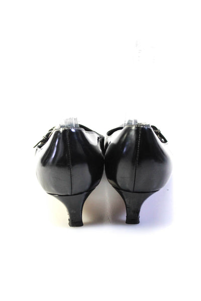 Prada Womens Stiletto Pointed Square Toe Pumps Black Leather Black Size 37.5