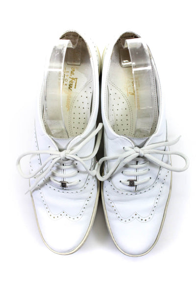 Salvatore Ferragamo Womens Lace Up Low Top Dress Shoes Leather White Size 10 US