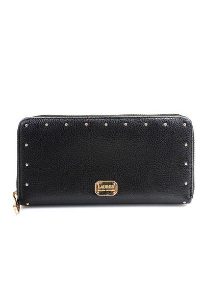 Lauren Ralph Lauren Womens Black Leather Studded Zip Slim Wallet