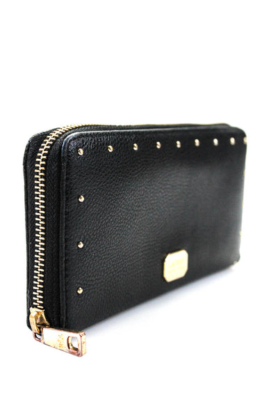 Lauren Ralph Lauren Womens Black Leather Studded Zip Slim Wallet