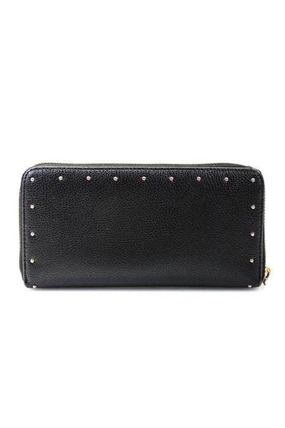 Lauren Ralph Lauren Womens Black Leather Studded Zip Slim Wallet