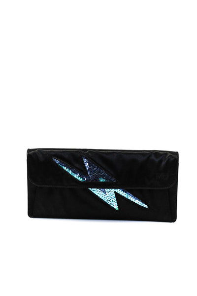 Marc Jacobs Womens Satin Sequin Lightning Bolt Clutch Bag Black