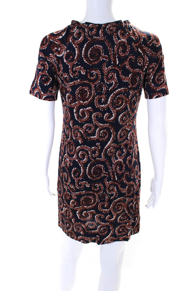 Tory Burch Womens Silk Abstract Round Neck Short Sleeve Mini Dress Navy Size XS