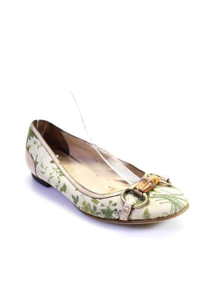 Gucci Womens Horsebit Buckle Floral Print Round Toe Slip-On Flats Beige Size 6.5