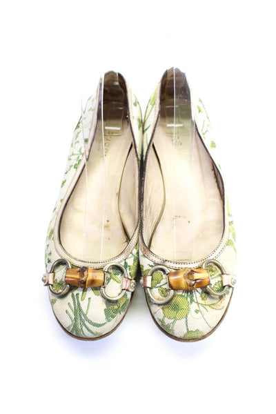 Gucci Womens Horsebit Buckle Floral Print Round Toe Slip-On Flats Beige Size 6.5