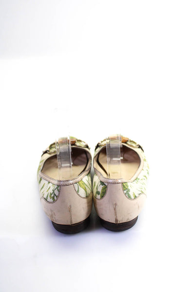 Gucci Womens Horsebit Buckle Floral Print Round Toe Slip-On Flats Beige Size 6.5