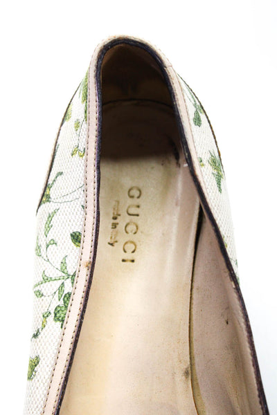 Gucci Womens Horsebit Buckle Floral Print Round Toe Slip-On Flats Beige Size 6.5