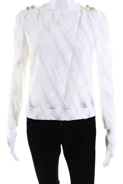 Maje Womens Cotton Striped Textured Long Sleeve Buttoned Blouse White Size 1