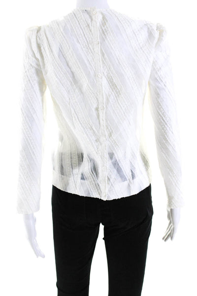 Maje Womens Cotton Striped Textured Long Sleeve Buttoned Blouse White Size 1