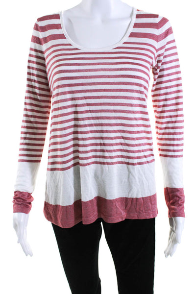 Vince Womens Striped Print Long Sleeve Round Neck Shirt Top Red White Size S