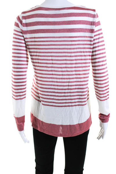 Vince Womens Striped Print Long Sleeve Round Neck Shirt Top Red White Size S