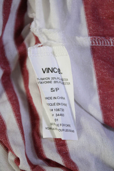 Vince Womens Striped Print Long Sleeve Round Neck Shirt Top Red White Size S