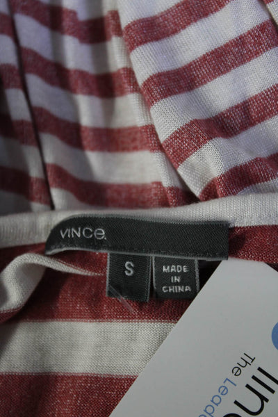 Vince Womens Striped Print Long Sleeve Round Neck Shirt Top Red White Size S