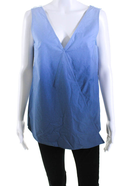 Tibi Womens Cotton Ombre Print V-Neck Asymmetrical Hem Tank Blouse Blue Size 6