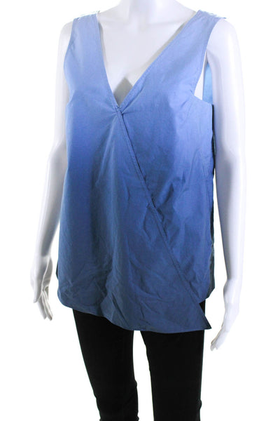 Tibi Womens Cotton Ombre Print V-Neck Asymmetrical Hem Tank Blouse Blue Size 6