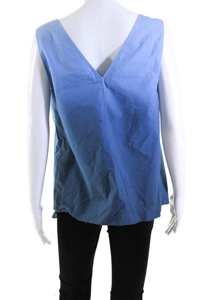 Tibi Womens Cotton Ombre Print V-Neck Asymmetrical Hem Tank Blouse Blue Size 6