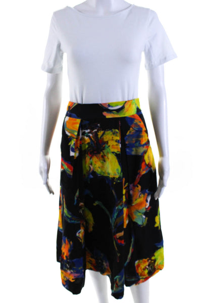 Milly Womens Cotton Painted Floral Print Lined Midi Full Skirt Multicolor Size 6